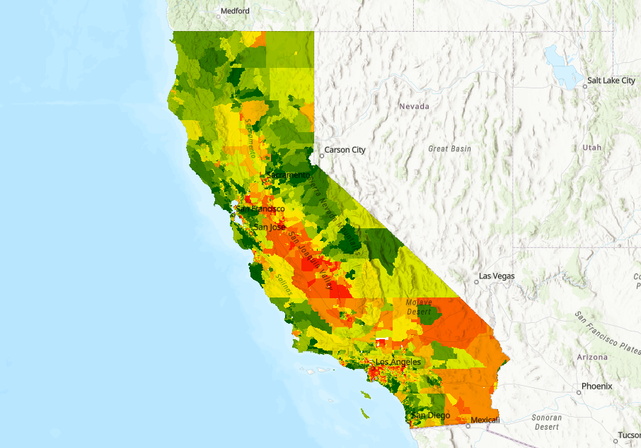 CalEnviroScreen Sample Map of the state of California